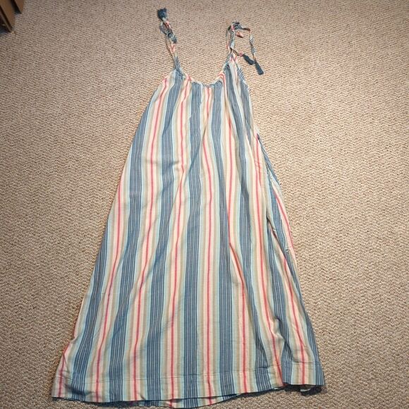 Old Navy All Day Maxi Swing Dress Small Stripes Tie Shoulder Beach Pockets - Picture 1 of 8